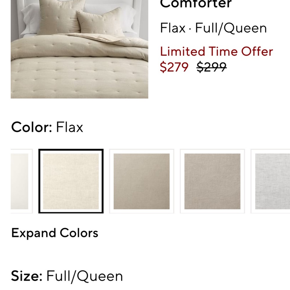 Pottery Barn Flax Comforter - Full/Queen